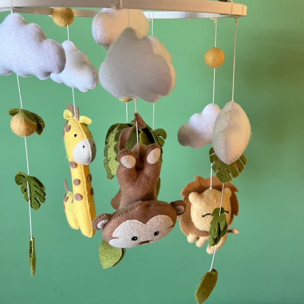 Handmade jungle theme crib mobile